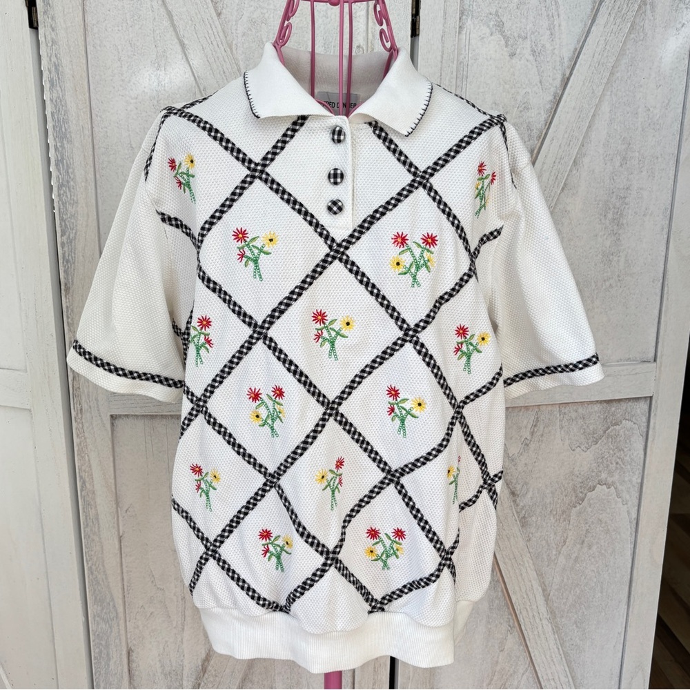 Alfred Dunner Vintage Floral Embroidered Top Size Medium Cottagecore Fairycore